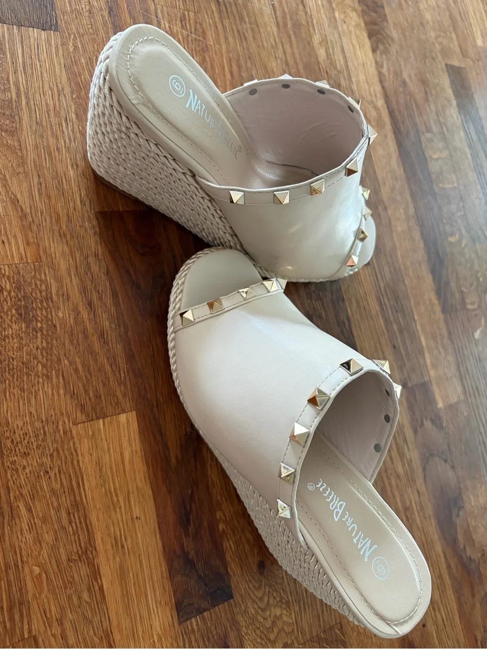 Studded Wedge Slide Sandals - Neutral Beige